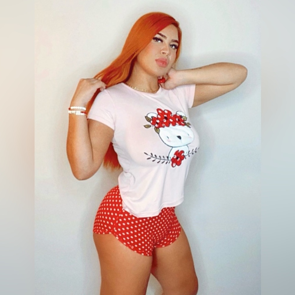 Cute Graphic Tee and Polka Dot Shorts Set